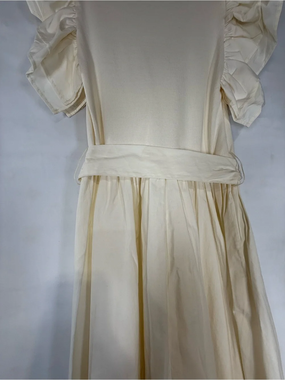 NWOT Zara Cream Ruffle-Sleeve Midi Dress with Waist Tie - Picture 4 of 10